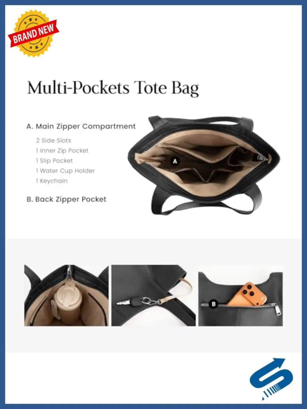 Genuine Leather Tote Bag Women Work Laptop Slouchy Handbag with Zipper Cup
